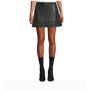 Alice + Olivia Leather Mini Skirt Lamb Soft Leather w/ Edgy Chain Detail sz 0/2
